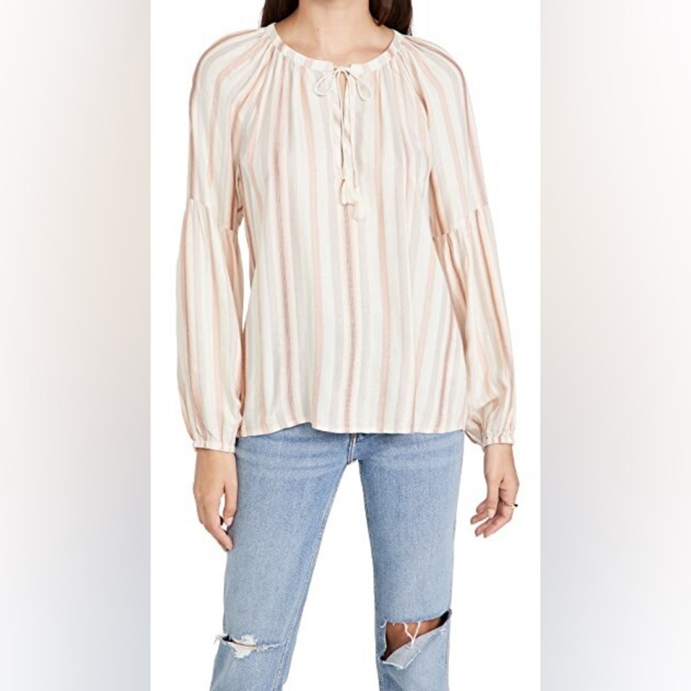 PAIGE - Joanne Ecru multicolors of Cream, Tan and Orange Striped Blouse